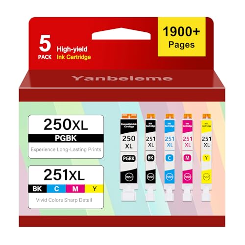 Image of PGI-250XL CLI-251XL 5-Pack Replacement for Canon 250 251 XL Ink Cartridges | Compatible for Canon PIXMA MX922, MG5420, MG5520, MG5522, MG6320, MG6620, IP7220 Printer (PGBK Black Cyan Magenta Yellow)