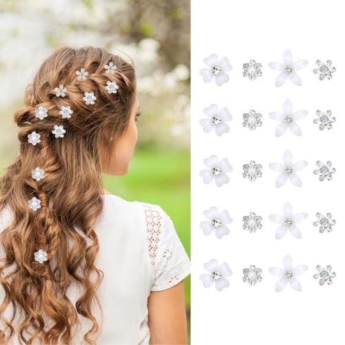 20 Pcs Blanc Petites Pinces à Cheveux Fleur, Mini Diamant Perle Fleur Petite Accessoires de Cheveux, Pince à Cheveux Perle pour Femmes Filles Fête d'Anniversaire...