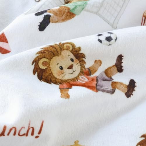 Image of BORITAR Soccer Baby Blanket Double Layer Dotted Lion Print 30 x 40 Inch | Super Soft Plush Minky Blanket for Boys Unisex for Newborn Infant Toddler Nursery Crib Stroller Car Pet Shower Gift