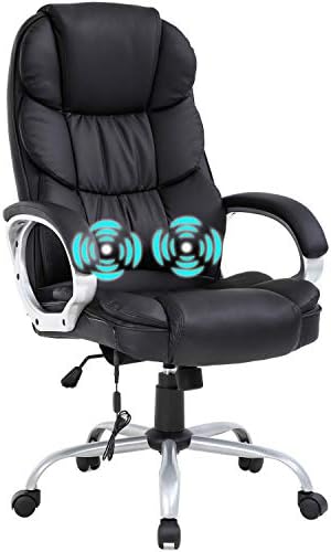 Home Office Chair Massage Desk Chair Ergonomic Computer Chair with Lumbar Support Headrest Armrest High Back Task Chair Rolling Swivel PU Leather Executive Chair for Women Adults, Black
