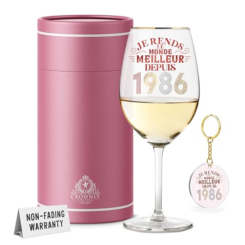 CROWNLY CRYSTAL® 1986 Cadeau 40 Ans Femme Verre À Vin Personnalisé Décoration Anniversaire Idée Cadeau Femme Maman Collègue Belle-Mère