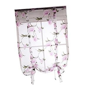 MagiDeal Keuken Badkamer Raam Romeins Gordijn Bloemen Pure Voile Valletjes Home Decors – # 1 Paars 80x100cm