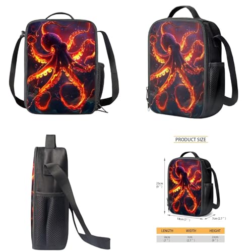 Cool Animal Print Backpack with Lunch Box Pencil Case Magical Lightning Octopus Backpack for Boys Girls Large Capacity Lightweight Red 17 Inch School Bag Set for Kids4