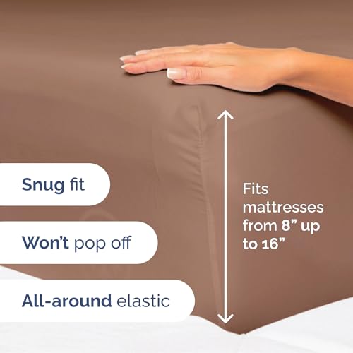 Image of King Size 4 Piece Sheet Set - Ultra Soft & Cooling Sheets - Copper Brown | Fits 8 Inch to 16 inch Mattress, Wrinkle Free & Fade Resistant with Deep Pockets, Breathable, Comfy Hotel Luxury Bedding
