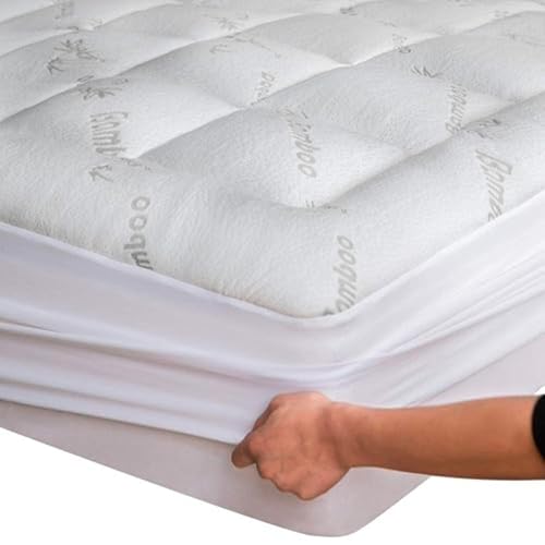 Niagara Sobrecolchón de bambú | Topper para colchón 135 x 190 cm | Grosor 2.5 cm | Refrescante, Transpirable para aliviar el Dolor de Espalda, Bolsillos Profundos para colchones de 20-50 cm, Blanco