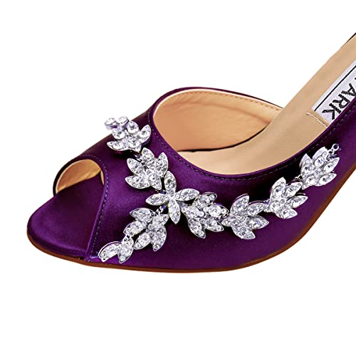 Image of ELEGANTPARK Peep Toe Heels for Women, Satin Rhinestones Dress Wedding Shoes