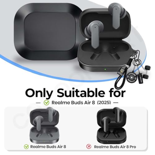 Image of Soft Silicone Case Cover for Realme Buds Air 8 with Gym Fitness Keychain (Black)