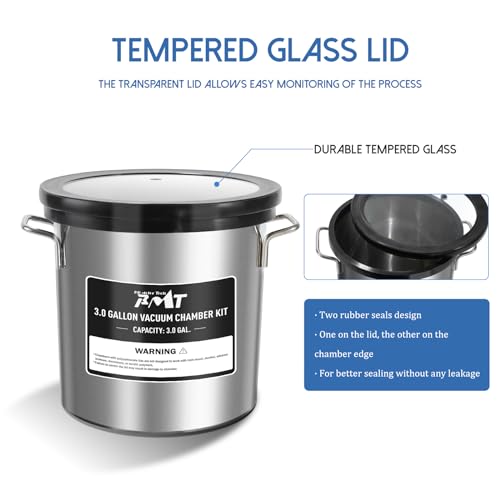 PB Motor Tech 3 Gallon Vacuum Chamber Kit with Tempered Glass Lid - 4.5CFM Vacuum Pump. 38 Micron Vacuum Pump Kit (Oil Not Included) - Ideal for Wood Stabilization - Image 4