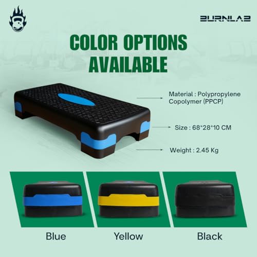 Image of Burnlab Aerobic Stepper, Two Height Level Adjustments - 4 inches and 6 inches, Slip-Resistant & Shock Absorbing Platform for Extra-Durability (Blue)