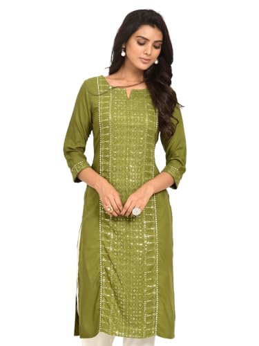 Image of Naixa Women's Viscose Rayon Sequins Embroidered Worked Straight Kurta (NK-132)