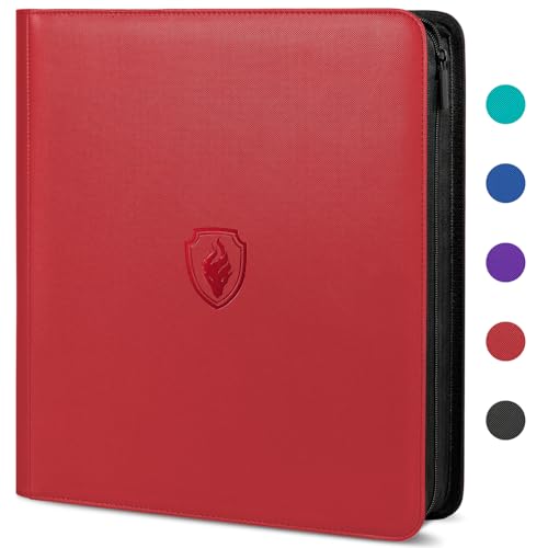 Image of Premium Zip Card Binder 12 Pocket, Fabmaker 912 Pockets Trading Card Binder, PU Zipper Card Collection Album, Sturdy Side-Loading Card Book Holder for Game & Sports Cards, Red