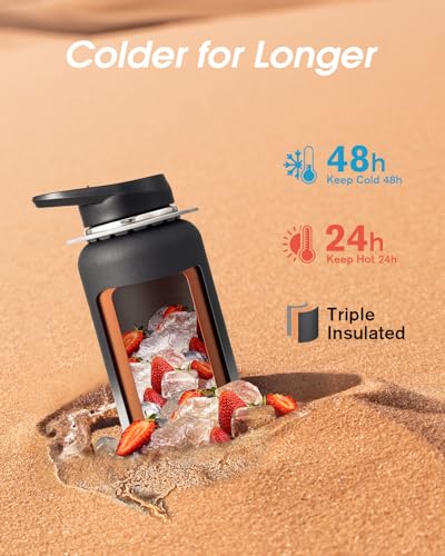 Image of Coolflask 32 oz Water Bottle Insulated Stainless Steel with Strap
