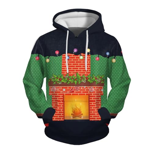 Generisch Sweat à capuche d'hiver à manches longues pour homme avec imprimé intégral amusant et poche kangourou pratique, vert, L