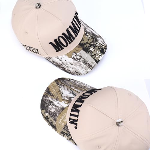Image of Vintage Two-Tone Trucker Hat Adjustable Baseball Cap with Mommin Embroidery Ponytail Fit Unisex Outdoor Casual Headwear
