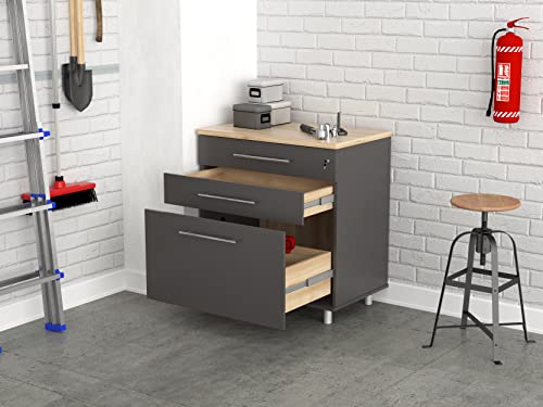 Inval Kratos Engineered Wood 3-Drawer Garage Storage Cabinet, Lower, Dark Gray And Maple #TOP1