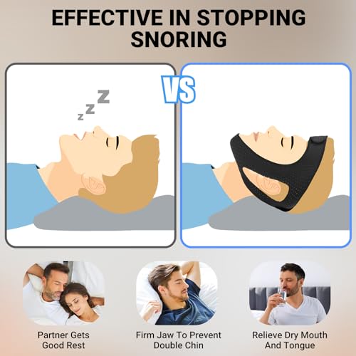 chin strap for sleeping comfortable stop snoring solution snore stopper adjustable anti snoring devices breathable and reusable anti snore chin strap for cpap users black m