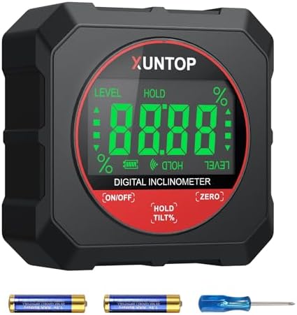 XUNTOP 4x90°Digital Angle Finder Strong Magnetic Bottom Digital Angle Gauge±0.2° Accuracy Angle Measuring Tool with LCD Display for Hanging Decorations Woodworking Construction and Table Saw