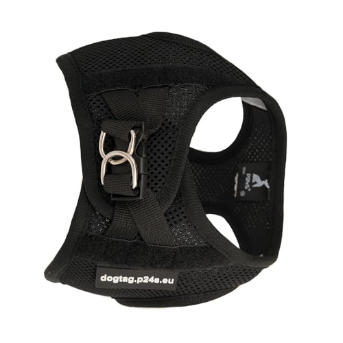 P24S SMART Step-In Hundegeschirr mit Zwei kostenlosen Benutzerdefinierten Patches Klettsticker Wunschlogo für kleine Hunderassen mit Digital Dogtag Service (Schwarz, XS (Brust: 40-48 cm))