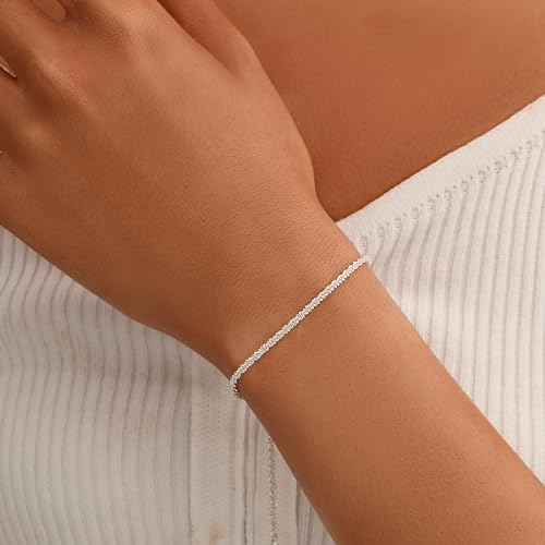 Dainty Shiny 925 Sterling Silver Bracelets for Women 14K Gold Plated Simple Twist Rope Chain Bracelet Minimalist Adjustable Link Charm Bracelet Jewelry Birthday Gifts for Mom2