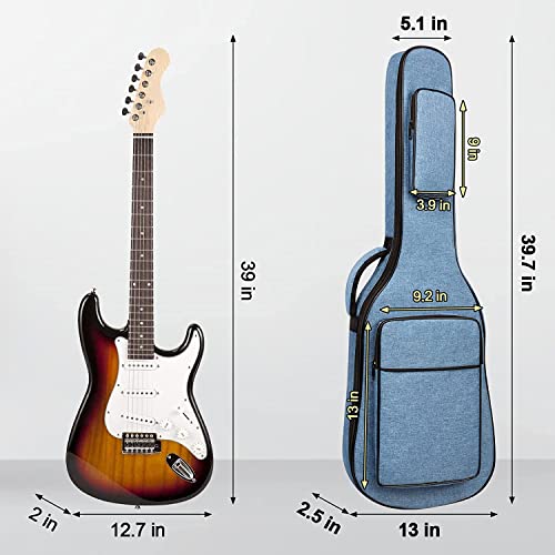 Image of 39 Inch Electric Guitar Bag Soft Guitar Case, 0.44 Inch Thick Padded Electric Guitar Gig Bag Waterproof Guitar Backpack with Pockets, Blue