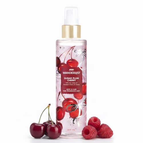 Image of Nykaa Wanderlust Sugar Plum Cherry Body & Hair Fine Fragrance I Perfume Mist for Women - 200 ml I Cherry & Raspberry | Long-Lasting, Travel‐Friendly, Vegan,Paraben‐Free, IFRA Certified