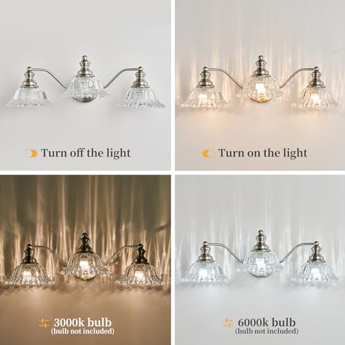 Image of XIEDUN Brushed Nickel Bathroom Vanity Light Fixture 3 Light Vanity Lights for Bathroom Vanity Light Fixtures