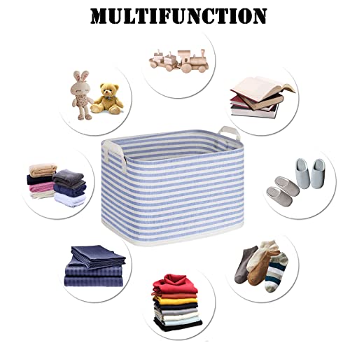 Pffvrp Storage Bins, Foldable Fabric Closet Storage Basket With Dual Handles, Strudy Storage Baskets For Shelves, Storage Boxes For Organizing, 3-Pack (Blue Stripes) #TOP3