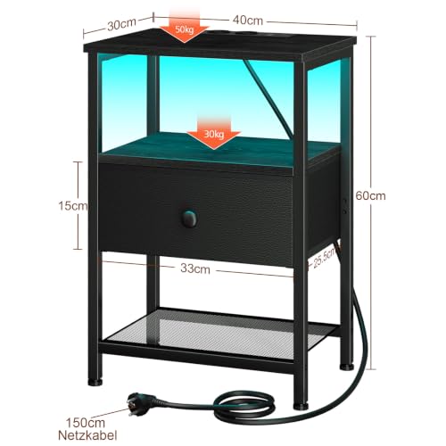 AMHANCIBLE Nachttisch, Beistelltisch mit Ladestation und LED-Leuchten – Ansicht 3