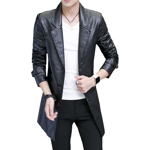 Blazer coupe-vent en cuir homme DGKaxiyaHM veste de moto longue à col revers cranté