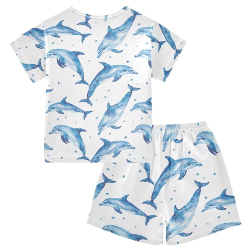 ALAZA Blue Dolphin Pajama Set Short Sleeve Sleepwear Soft Lounge Nightwear2