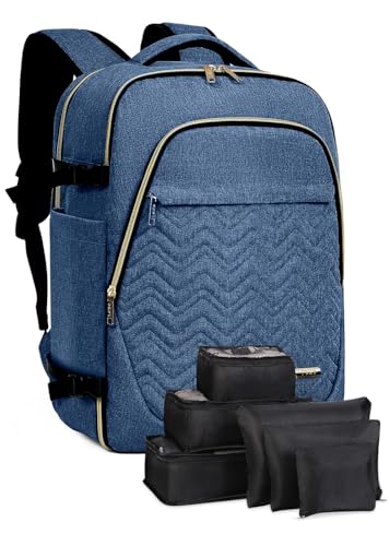 Lekesky Reiserucksack Kabinengröße – 17-Zoll-Laptophandgepäck-Rucksack, wasserdicht, für Damen und Herren, blau, 43,2 cm, Handgepäck-Reiserucksack