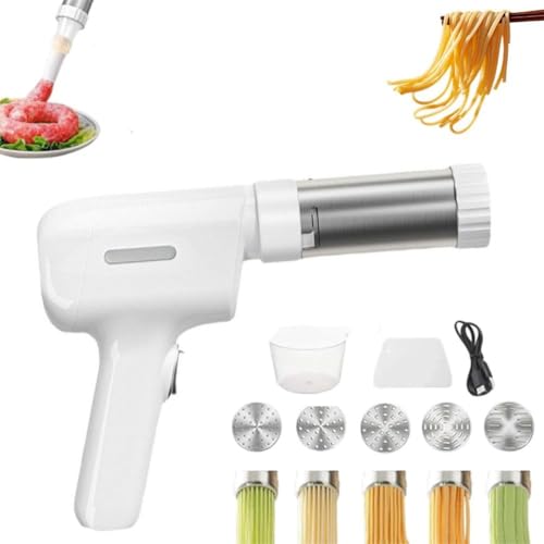 Electric Idiyappam Maker, Portable Household Handheld Cordless Pasta Maker Machine with Interchangeable Molds, for Making Spaghetti Linguine, Easy to Clean (5pcs)