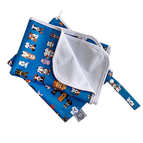 Flockthree Waterproof Baby Changing Pad with Storage Bag (28.7\" X 19.7\") Washable Wipeable Reusable Leak Proof Diaper Travel Mat Station Changing Mattress Liner Cribs Bed Cover, Dog Family - Thumbnail 6