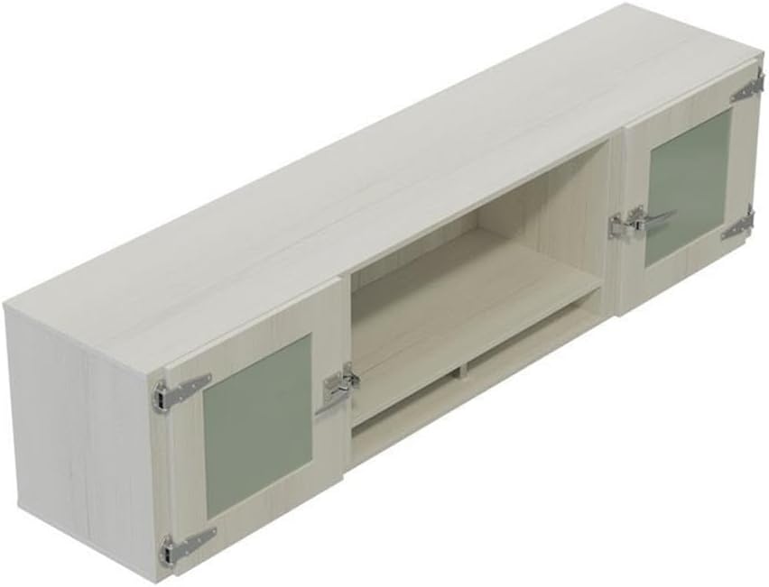 Pemberly Row 72" Wall Mounted Hutch, White Ash Finish, Sliding Frosted Glass Doors, Decorative Shelf, Contemporary Style, Includes Wall Mounting Hardware for Home or Office Storage Solutions