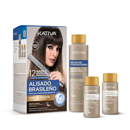 KATIVA Brazilian Keratin Hair Straightening Treatment Brunette, 12 Weeks Smooth Hair at Home, Anti...