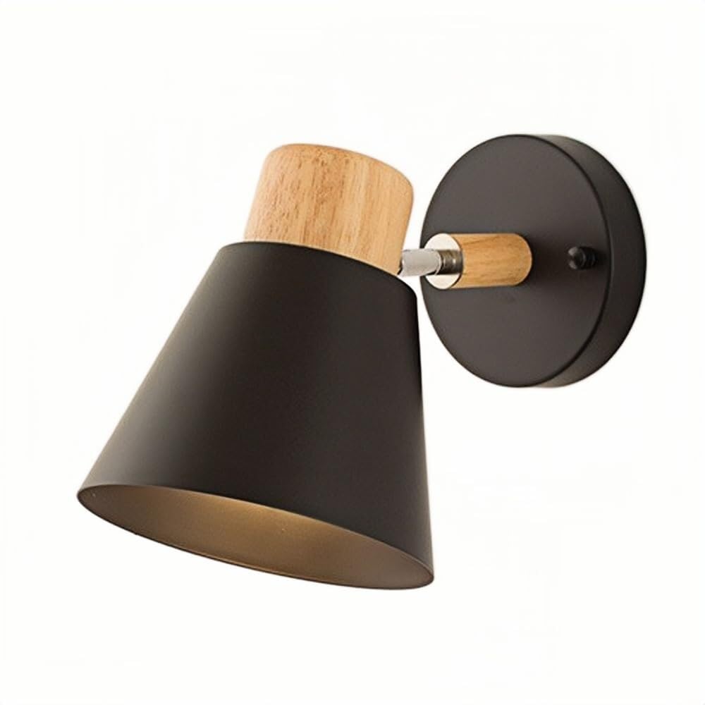 JYBNBBE Nordic Modern Bedside Wall Lamp with Adjustable Macaron Metal Lampshade, E27, Wall-Mounted Lighting for Bedroom, Living Room, Corridor, and More,Black