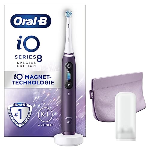 Oral-B iO Series 8 Elektrische Zahnbürste/Electric Toothbrush, 6 Putzmodi für Zahnpflege, Magnet-Technologie, Farbdisplay & Beauty-Tasche, Special Edition, Geschenk Mann/Frau, violet ametrine