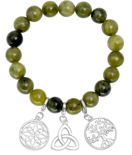 Carrolls Irish Gifts Connemara Marble Triple Charm Bracelet with Tree of Life and Trinity Knot
