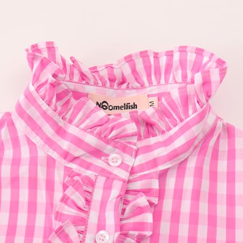 Noomelfish Girls Ruffle Button Down Uniform Dress Shirts Kids Plaid Western Long Sleeve Blouse Tops (5-14 Years)4