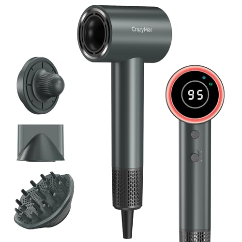 CrazyMar Secador de Pelo,Secador Pelo Iónico Portátil 180000 RPM,500M Iones,Secado Rápido Secador Pelo Profesional,4 Niveles de Temperatura y 2 Velocidades,Protección Contra Sobrecalentamiento Gris