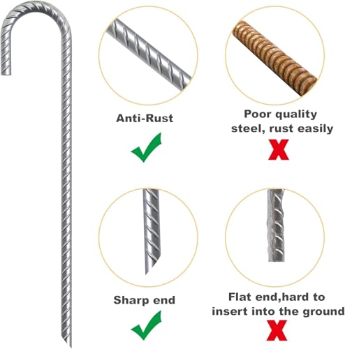 Image of Eurmax USA 4 Pack Rebar J-Shape Groud Stakes, Heavy Duty Ground Anchors, Windproof Anti-Flip Metal Tent Pegs for Trampoline,Soccer Goals, Fences and Outdoor Playsets