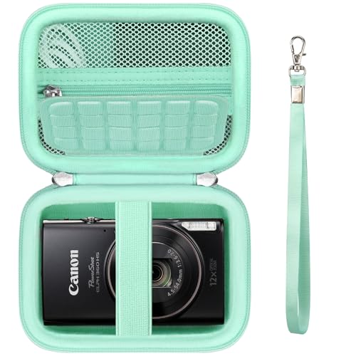 Image of Camera Case for Canon PowerShot ELPH 360 HS A, IXY 650 /ELPH 360 Camera Protective Case Storage Holder Travel Bag with Wrist Strap, Mesh Pocket for Battery Pack, USB Cable, Light Green