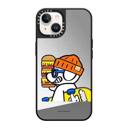 CASETiFY �~���[ iPhone 14 �P�[�X [1.5m����̗����������N���A/MagSafe �ɑΉ�] - What's UP JOHN! (Mega burger) - �V���o�[ (�u���b�N�o���p�[)