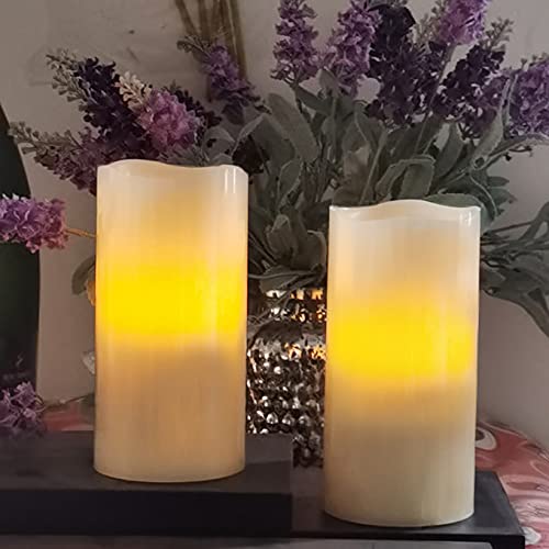 Image of Real Wax Battery Operated Flameless LED Pillar Candles w /Remote 3x6 inch 2 PCS