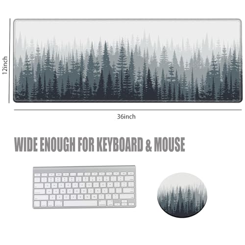 Image of 36x12 Mousepad Misty Forest Desk Mat Gaming XXL Desk Pad Large Mouse Pad Long Mouse Mat Extended Computer Mat for Wireless Mouse Non Slip Work Women