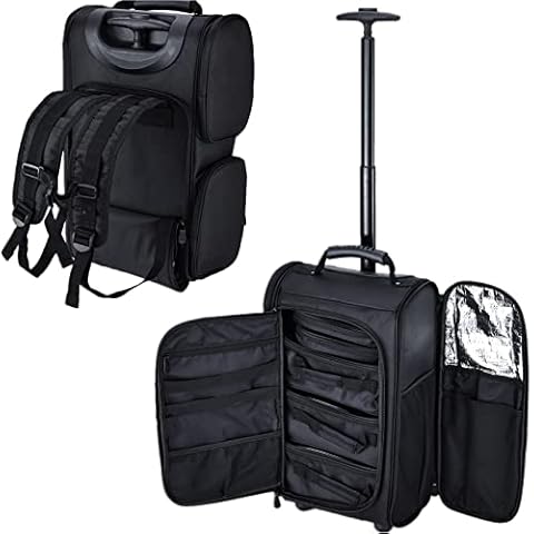 Hododou Rolling Makeup Train Case 2-Way Makeup Travel Backpack Cosmetic Organizer Case Portable Make up Case with Wheels Large Travel Cases Carry on Cosmetology Trolley Bag with 5 Pouches Cover