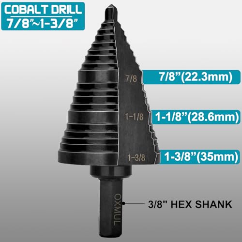 Step Drill Bit for Metal, 1-3/8" to 7/8", Drill Bit Set for SS, Hard Metal, Wood, HEX Shank, 3-Steps. #207