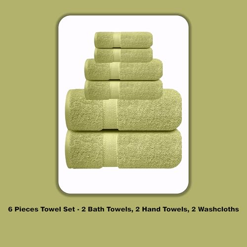 Image of Sulfar 100% Combed Cotton, 6 Pcs Towel Set - 2 Bath Towels (70 x 140 cm), 2 Hand Towels (40 x 70 cm) and 2 Face (30 x 30 cm) (600 GSM, Pack of 6) Misty Green