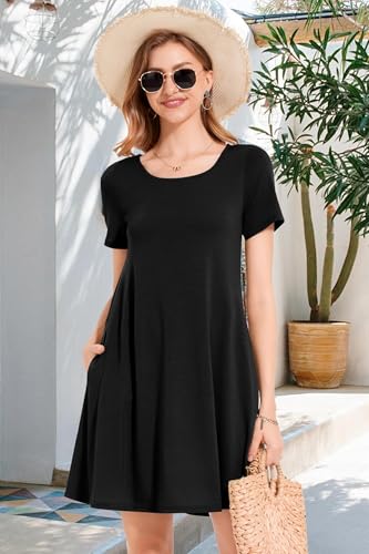 Image of JOLIGAL Summer Dresses for Women Casual Short Sleeve Sundress Scoop Neck Beach T Shirt Dress with Pockets 2026