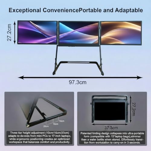 Image of 14-Inch WUXGA IPS 60Hz Triple Portable Monitor Extender | for 13-16 inchLaptops,Stable Bracket with Anti-Pinch Design,Aluminum Alloy,USB-C & H /D Interface,Suitable for Travel,Home Office